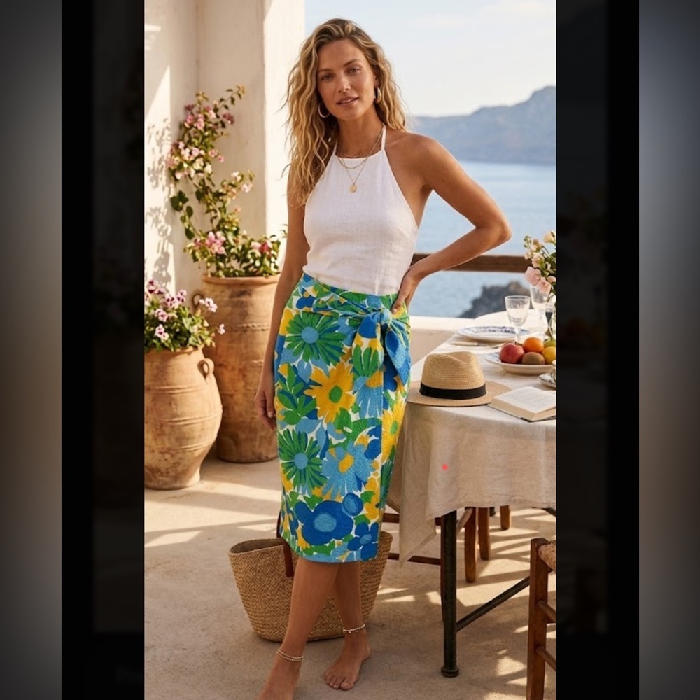 J. Crew Blue and Yellow Floral Swim Sarong